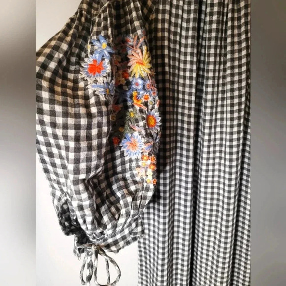 CASLON Nordstrom Wmn's black white gingham embroidered bubble sleeves dress, 1X - Picture 4 of 11